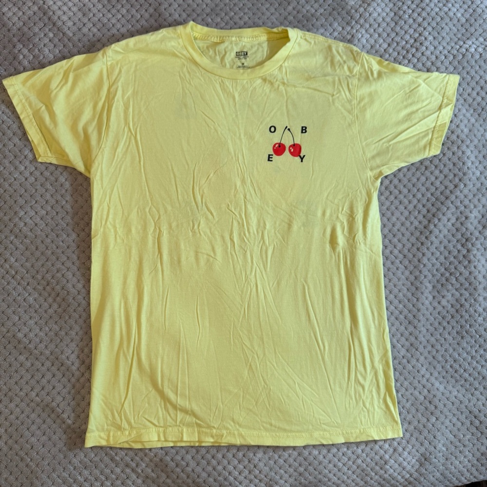 Obey Yellow Tee with Cherry Graphic